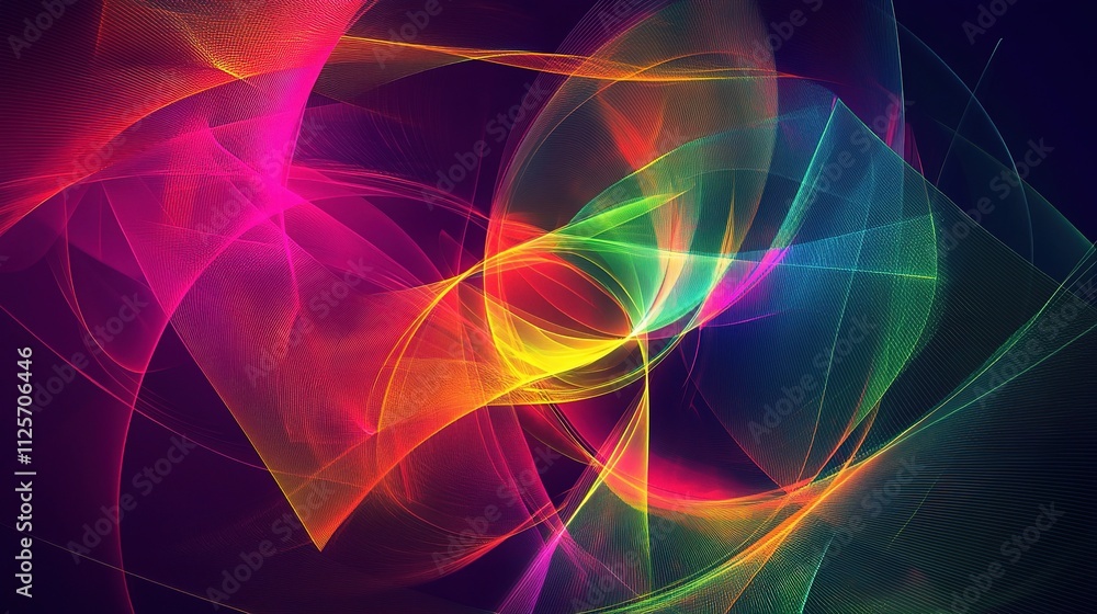 Vibrant Neon Geometric Shapes with Colorful Lines and Patterns Vibrant Neon Geometric Shapes with Colorful Lines and Patterns