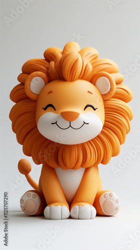 A 3D cute lion with a soft mane sitting peace photo