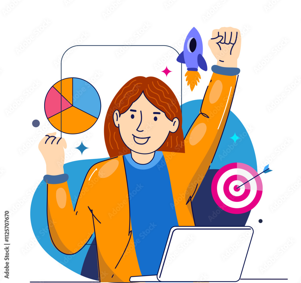 Business goal celebrating. Celebrating success and victory. Concept of win, achievement and luck. Winners rejoicing their triumph. Modern flat design illustration