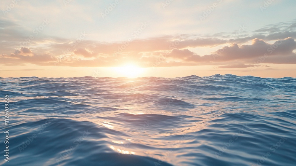Gentle Sunset Over Calm Sea with Soft Clouds and Light Reflections Gentle Sunset Over Calm Sea with Soft Clouds and Light Reflections