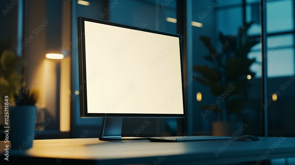 Modern Desktop Computer With Blank Screen In Office Setting Modern Desktop Computer With Blank Screen In Office Setting
