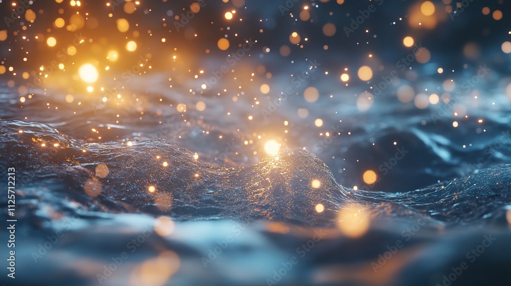 Naklejka premium Soft Glowing Bubbles in Deep Ocean Scene with Dreamy Light Effects
