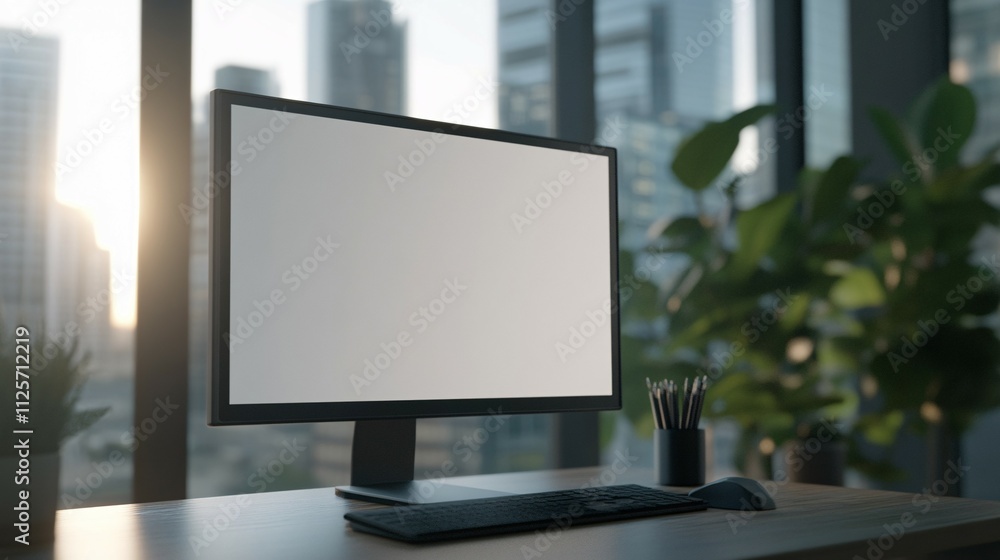 Modern Computer Display on Desk Near Window Modern Computer Display on Desk Near Window