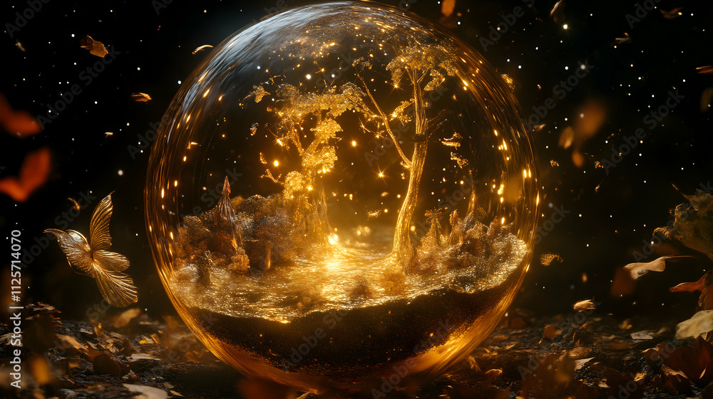 Enchanted Glass Sphere: A mystical scene unfolds within a luminous glass orb, where miniature trees and a warm light create an enchanting, otherworldly ambiance. Enchanted Glass Sphere: A mystical scene unfolds within a luminous glass orb, where miniature trees and a warm light create an enchanting, otherworldly ambiance.