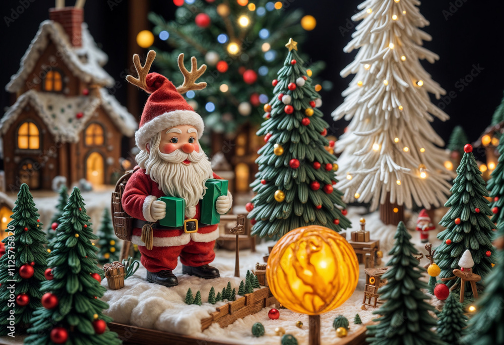 Miniature landscape, Wool felt art, Christmas, cute Santa Claus, elk, gift, snowman, winter, Christmas tree, red and green lively atmosphere, warm lights, star lights, isometric view- generated by ai Miniature landscape, Wool felt art, Christmas, cute Santa Claus, elk, gift, snowman, winter, Christmas tree, red and green lively atmosphere, warm lights, star lights, isometric view- generated by ai