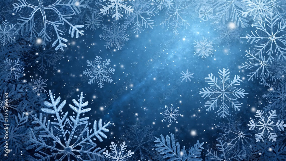 Intricate Frost Pattern, Blue Ice Crystals on Windowpane Intricate Frost Pattern, Blue Ice Crystals on Windowpane