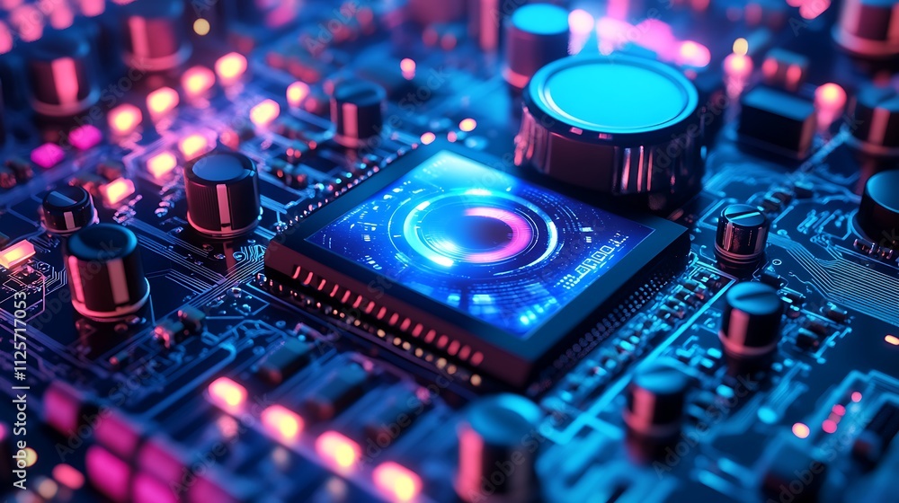 Glowing Sound system or music player integrated on circuit board Glowing Sound system or music player integrated on circuit board