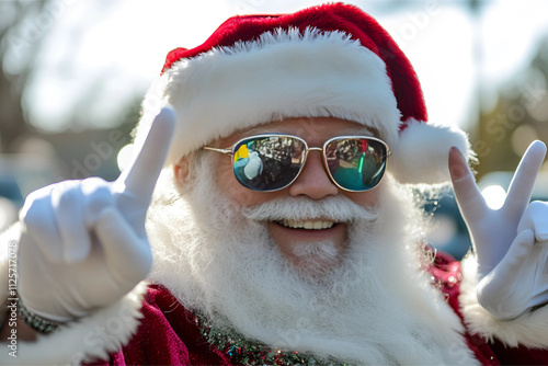 Man dressed santa claus playful pose on solid background christmas joy concept.