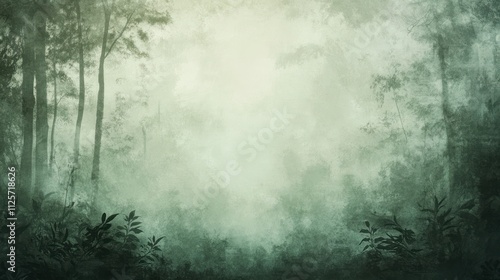 Misty Forest Scene With Silhouetted Trees And Plants