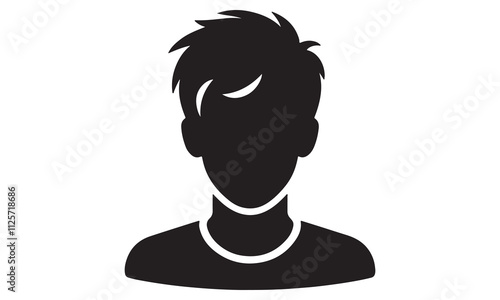 Silhouette of a person with short, spiky hair;  black and white; frontal view; solid fill; white background;  no effects.
