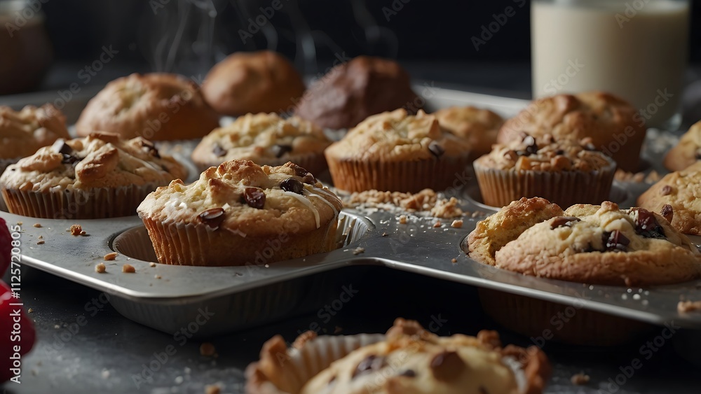 chip cookies muffin on tray chip cookies muffin on tray