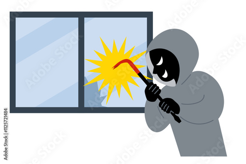バールで窓を割る犯罪者のベクターイラスト