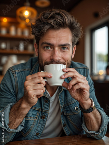 A Photo of a Man Enjoying his Leisure time with Coffee 