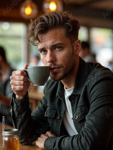 A Photo of a Man Enjoying his Leisure time with Coffee 