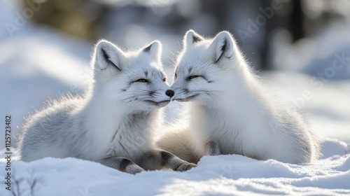 Two Arctic Foxes Cuddle in Snowy Wilderness