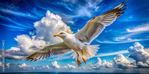 Serene Seagull Gliding Through Clear Blue Sky in Elegant Product Photography Capture for Nature and Wildlife Enthusiasts