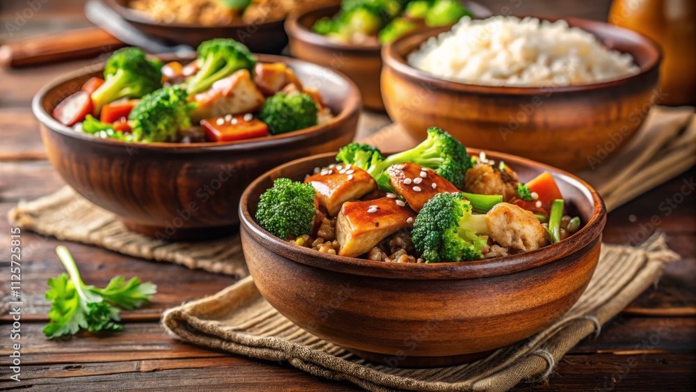 Tilt-Shift Teriyaki Chicken & Wild Rice Bowl - Asian Cuisine Food Photography Tilt-Shift Teriyaki Chicken & Wild Rice Bowl - Asian Cuisine Food Photography