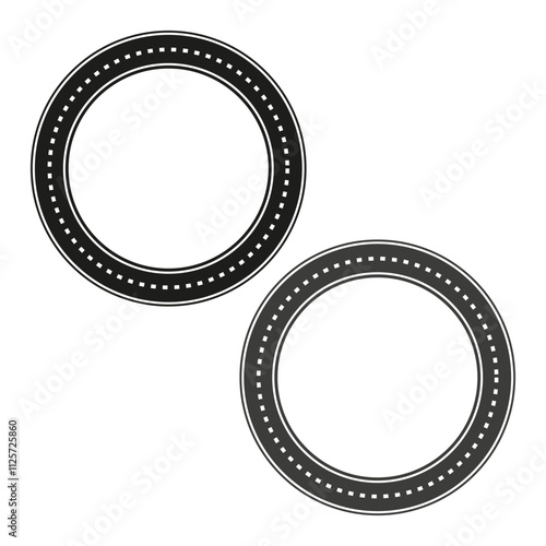 Circular road icon. Double lane detail. Minimal black and white design. Vector illustration.