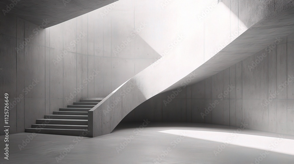 Fototapeta premium Modern Smooth Gray Concrete Wall and Floor with Spiral Stairs