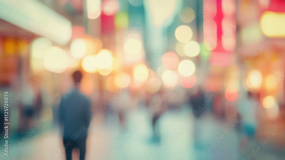 Blurred view of a bustling shopping mall with individuals walking in a vibrant and colorful commercial atmosphere Blurred view of a bustling shopping mall with individuals walking in a vibrant and colorful commercial atmosphere