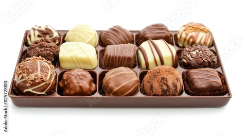 assorted gourmet chocolates in a box on a white background perfect for gifts and celebrations