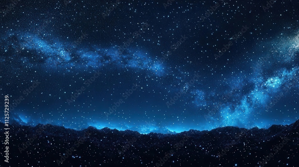 A stunning view of a starry night sky over dark mountains. A stunning view of a starry night sky over dark mountains.