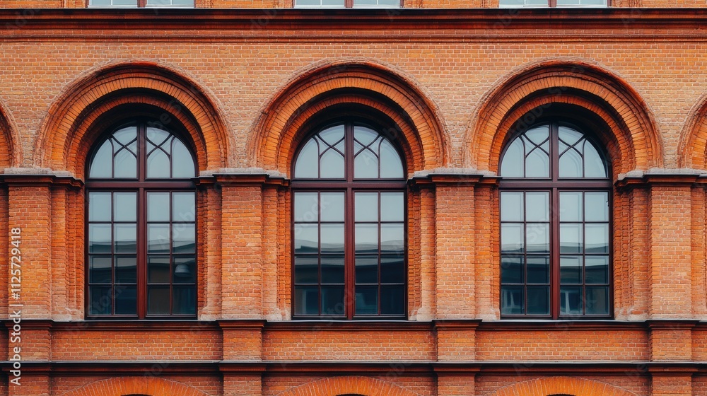 Fototapeta premium Brick building with arched windows representing stability and growth in commerce within the business and mortgage industry