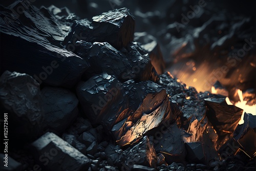 Coal burning in a coal mine. 3D rendering. Toned. photo