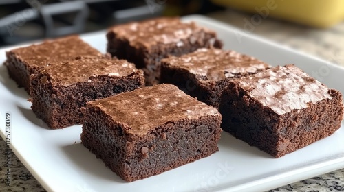 Delicious chocolate brownies arranged on a white plate showcasing a delectable dessert perfect for any occasion