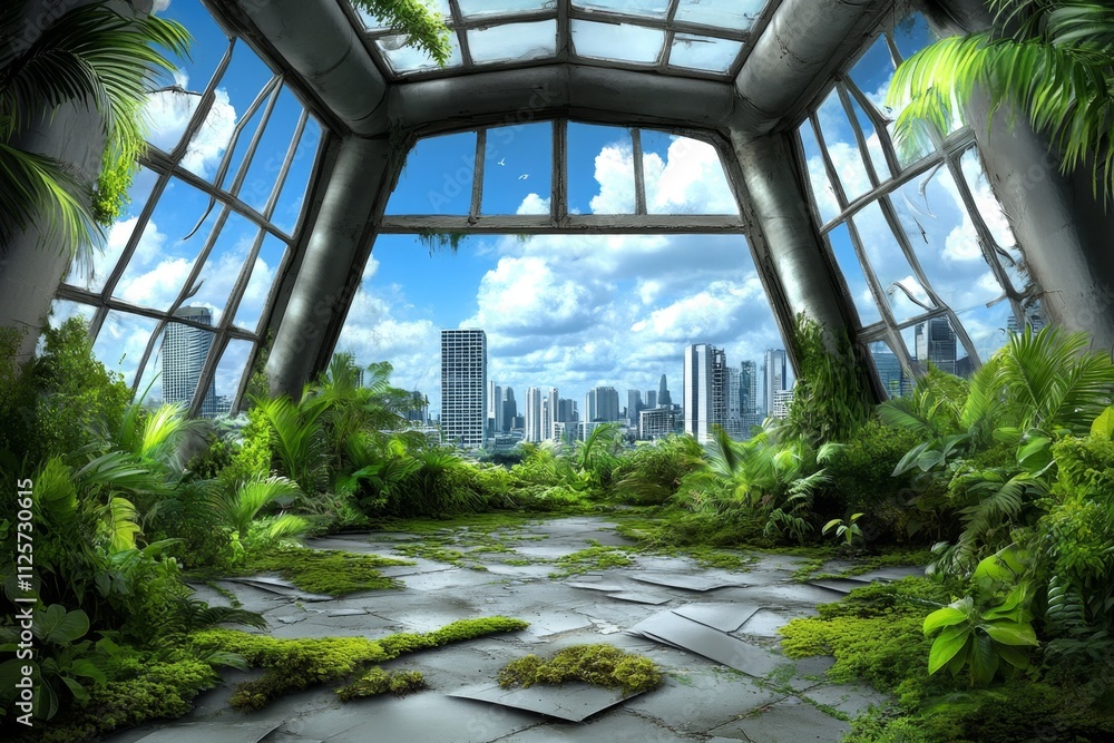 A moody portrayal of a decaying city overrun by vines and plants reclaiming the space, with a dramatic, shadowy atmosphere A moody portrayal of a decaying city overrun by vines and plants reclaiming the space, with a dramatic, shadowy atmosphere