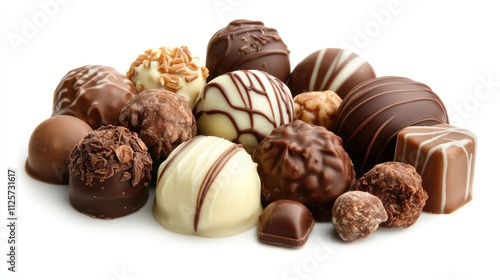 assortment of gourmet chocolates elegantly arranged on a clean white background showcasing various flavors and textures for dessert inspiration