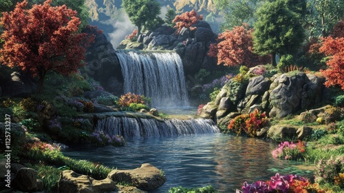 Serene Waterfall in a Lush Paradise