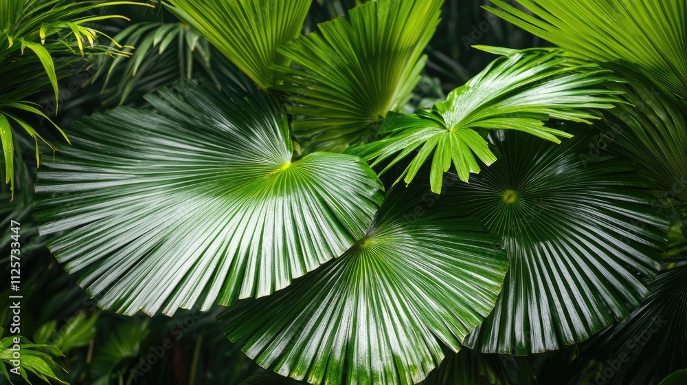 Close up of tropical palm leaves displaying vibrant dark green foliage with high contrast and intricate texture against a lush backdrop Close up of tropical palm leaves displaying vibrant dark green foliage with high contrast and intricate texture against a lush backdrop