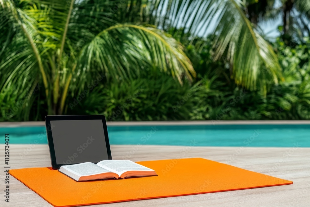 A serene photo of an ebook reader on a yoga mat, displaying a meditation guide in a calming environment A serene photo of an ebook reader on a yoga mat, displaying a meditation guide in a calming environment