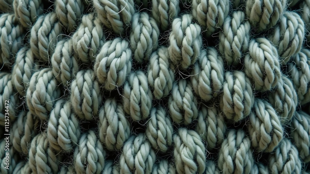 Close-up Texture of Hand-Knitted Yarn, Detailed Green Wool Close-up Texture of Hand-Knitted Yarn, Detailed Green Wool