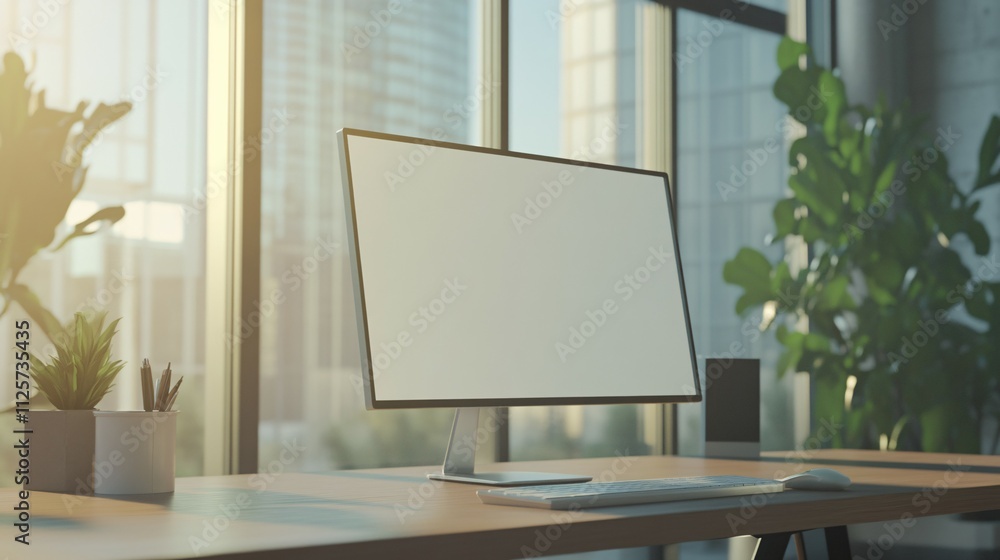 Fototapeta premium Modern Desk Setup With Blank Computer Screen