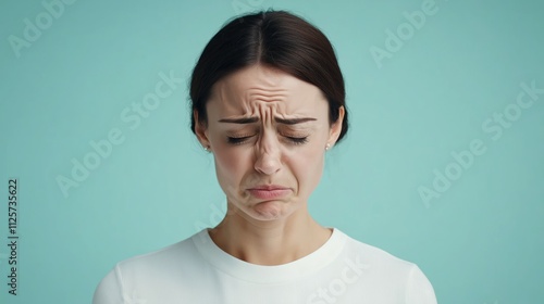 Emotional expression of sadness studio portrait photography soft colors close-up mental health awareness