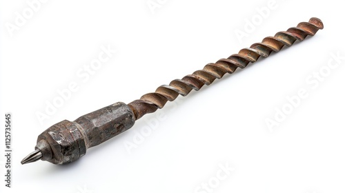 Worn concrete hammer drill bit with spiral design isolated on a clean white background for construction and renovation themes photo