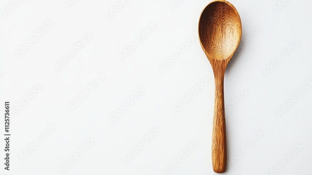 Natural wooden spoon positioned on a clean white background, emphasizing texture and craftsmanship, kitchen utensils, cooking tools, minimalist design, culinary decor. Natural wooden spoon positioned on a clean white background, emphasizing texture and craftsmanship, kitchen utensils, cooking tools, minimalist design, culinary decor.