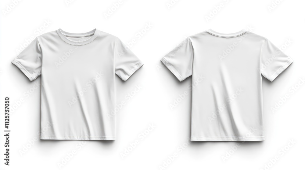 Blank white t-shirt mockup set front and back view on white background ideal for branding and design presentations. Blank white t-shirt mockup set front and back view on white background ideal for branding and design presentations.