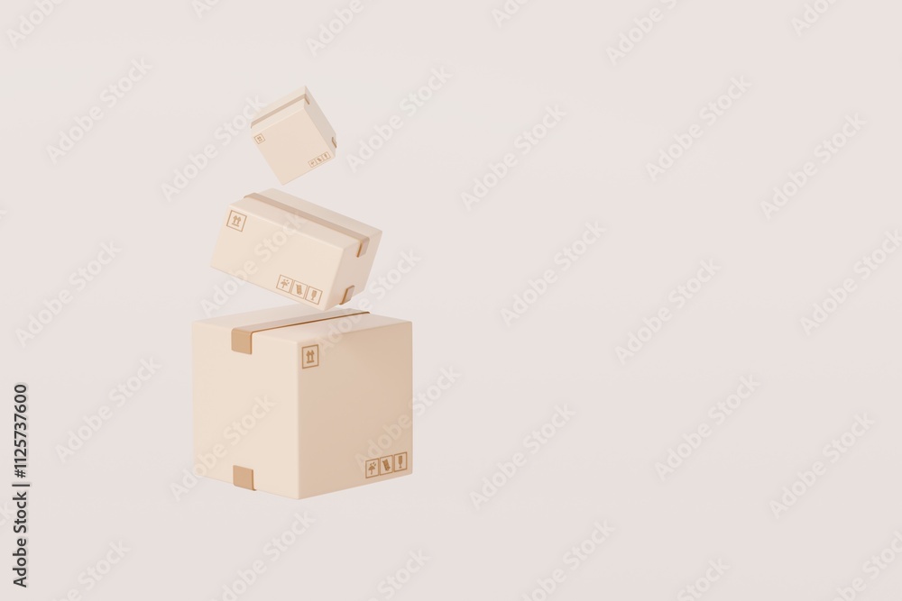 3D Parcel Cardboard box stack on air float flying icon. Logistics and Distribution shipment concept. Fast delivery at home. Order packaging tracking box isolated on transparent background. 3D render. 3D Parcel Cardboard box stack on air float flying icon. Logistics and Distribution shipment concept. Fast delivery at home. Order packaging tracking box isolated on transparent background. 3D render.