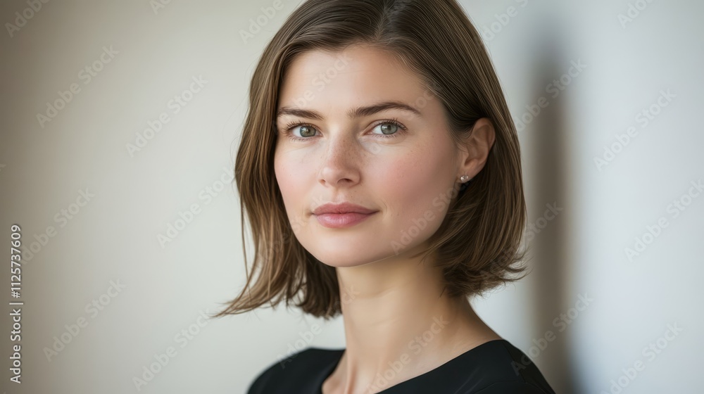 Confident young businesswoman posing against a neutral white backdrop, showcasing professional attire and a natural expression, portrait, business, femininity, career focus. Confident young businesswoman posing against a neutral white backdrop, showcasing professional attire and a natural expression, portrait, business, femininity, career focus.