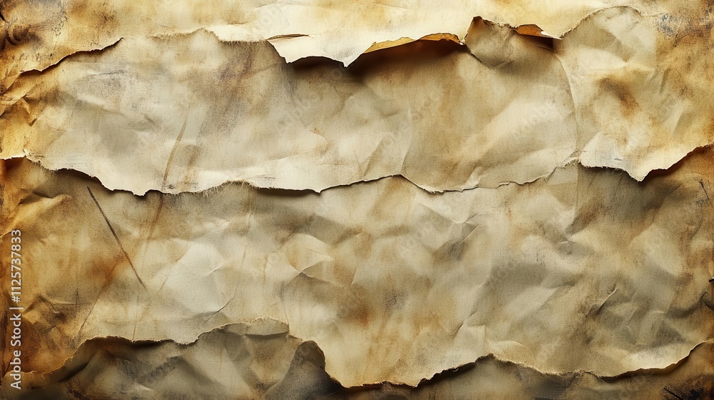 A textured background of crumpled, aged paper with a vintage appearance. A textured background of crumpled, aged paper with a vintage appearance.