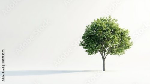 Lone green tree standing against a minimalistic white backdrop illustrating solitude and nature's beauty