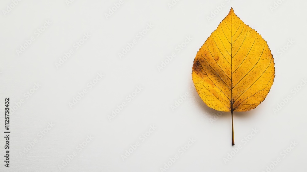 Autumn leaf in vibrant yellow hue isolated on white emphasizing seasonal change and nature's beauty in minimalist presentation. Autumn leaf in vibrant yellow hue isolated on white emphasizing seasonal change and nature's beauty in minimalist presentation.