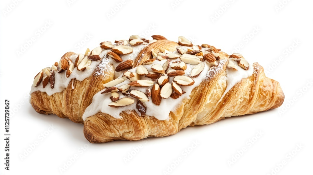 Freshly Baked Bear Claw Pastry Topped with Slivered Almonds and Icing Isolated on White Background Ideal for Breakfast and Snack Promotion Freshly Baked Bear Claw Pastry Topped with Slivered Almonds and Icing Isolated on White Background Ideal for Breakfast and Snack Promotion