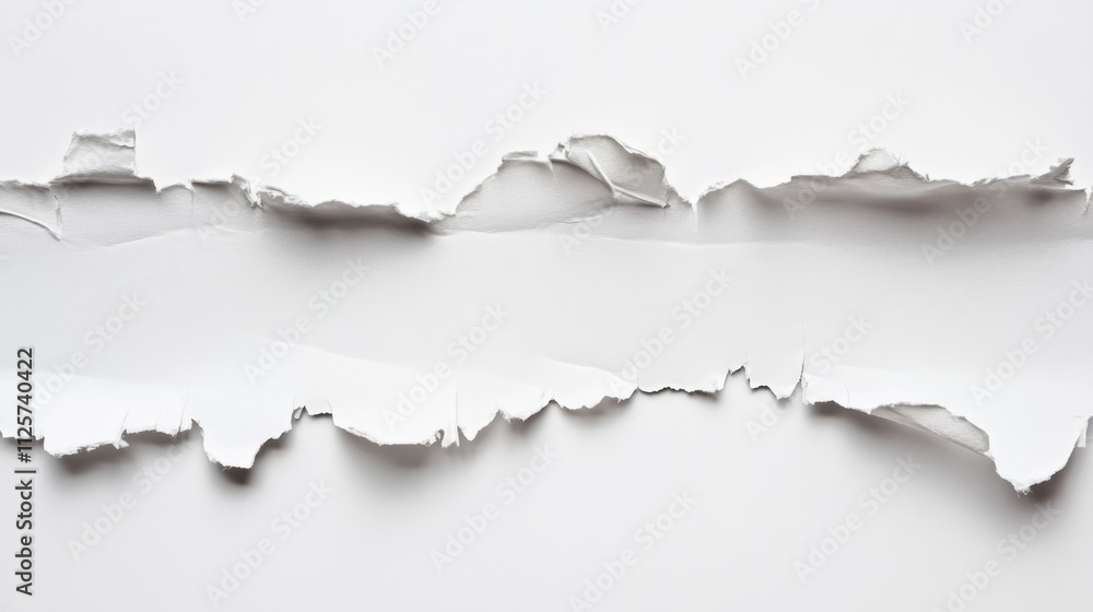 Ripped white paper strips with torn edges isolated on a clean background for creative design and text insertion purposes Ripped white paper strips with torn edges isolated on a clean background for creative design and text insertion purposes