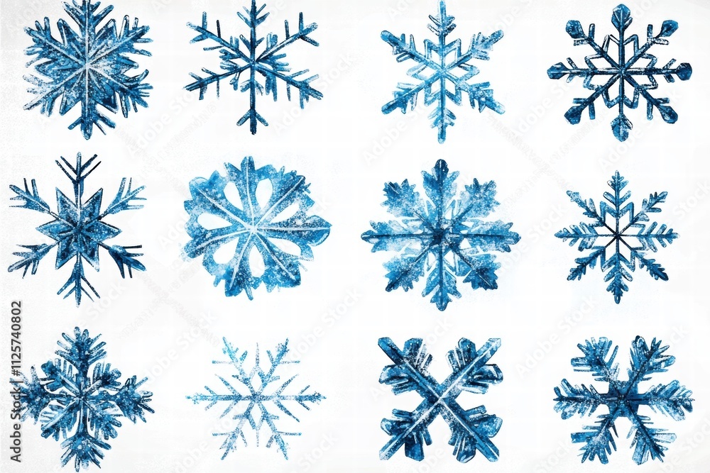 Collection of Unique Blue Snowflakes Collection of Unique Blue Snowflakes