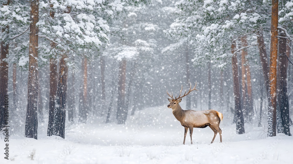 Majestic Deer in a Snow Covered Winter Forest Majestic Deer in a Snow Covered Winter Forest