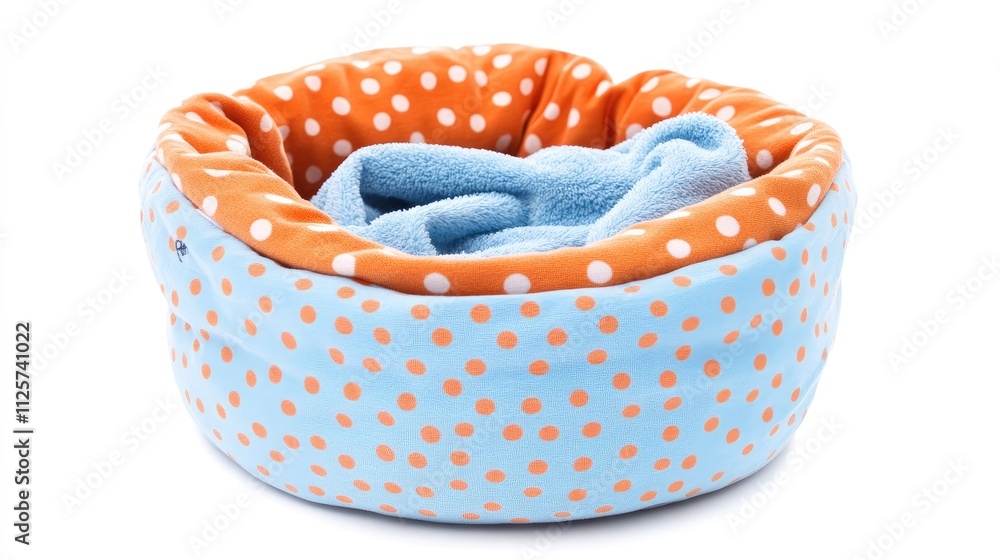Cozy blue and orange polka dot pet bed with soft blanket for dogs and cats Comfortable pet furniture for home and pet care Cozy blue and orange polka dot pet bed with soft blanket for dogs and cats Comfortable pet furniture for home and pet care